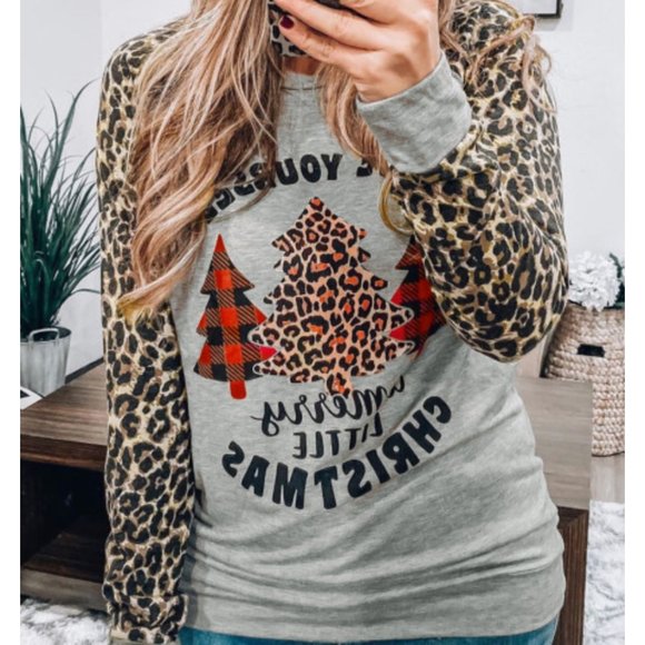 LAST ONE! Christmas Leopard Buffalo Check Long Sleeve Shirt - Picture 3 of 8